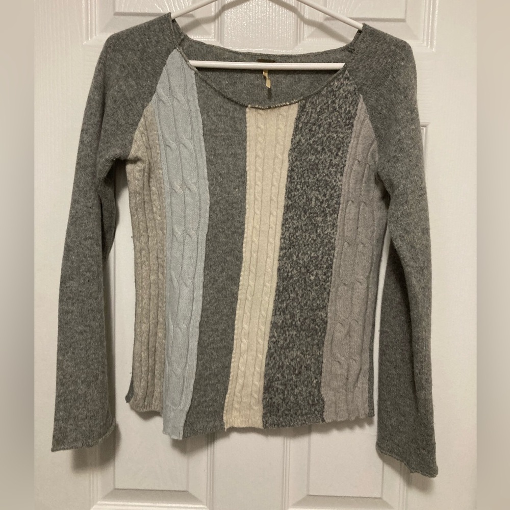 *Free People Multicolor Striped Colorblock Wool Blend XS Cable Knit Sweater #W